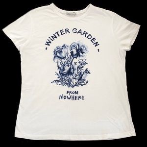 Zara white and navy floral shirt